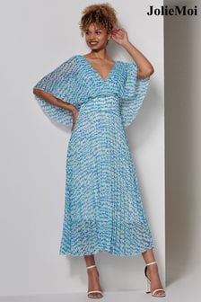 Jolie Moi Blue Kyra Pleated Chiffon Maxi Dress (E15382) | $129