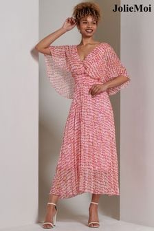 Jolie Moi Pink Kyra Pleated Chiffon Maxi Dress (E15385) | $104