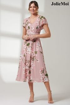 Jolie Moi Pink Angel Sleeve V-Neck Midi Dress (E15387) | €86