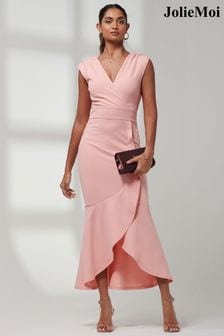 Jolie Moi Pink Mabruka Frill Fishtail Maxi Dress (E15389) | 371 QAR