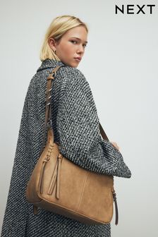 Taupe Brown Biker Cross-Body Bag (E15446) | $55