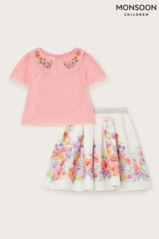 Monsoon Pink Collared Top and Skirt Set (E15553) | 272 QAR - 322 QAR