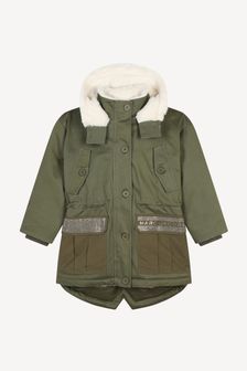 Marc Jacobs Green Hooded Parka Coat With Diamante Logo (E15602) | €252