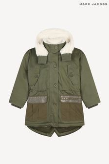 Marc Jacobs Green Hooded Parka Coat With Diamante Logo (E15602) | $368