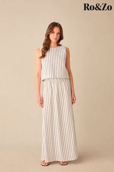 Ro&Zo Petite Stripe Linen Ivory White Skirt (E15647) | 341 QAR