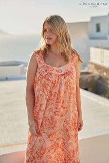 Live Unlimited Curve Orange Paisley Tiered Midaxi Dress (E15927) | NT$3,690