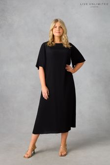 Live Unlimited Curve Flutter Sleeve Midaxi T-shirt Black Dress (E15930) | €86