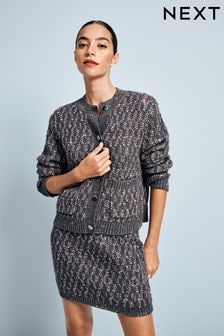 Grey Charcoal Co-ord Sparkle Patterned Knitted Mini Skirt (E16046) | $42