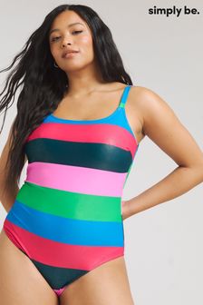 Simply Be Blue Culture Clash Glitter Stripe Swimsuit (E16159) | AED177