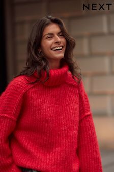 Red chunky knit sweater hotsell