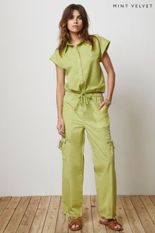 Mint Velvet Green Cotton Parachute Trousers (E16438) | LEI 531