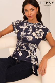 Темно-синий - Lipsy Jersey Tie Side T-shirt (E16861) | €15