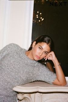 Stbrn - Sparkle Tinsel Krtk rukv Knitted Triko Svetr (E16915) | 930 K