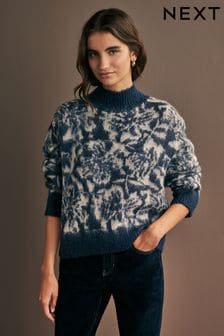 כחול פרחוני - Soft Touch Brushed Knit Jumper With Wool (E17144) | ‏123 ‏₪