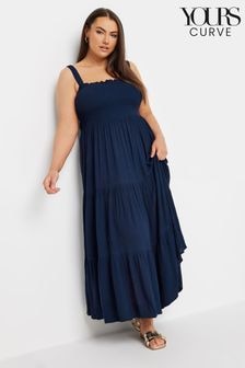 Yours Curve Blue Shirred Strappy Tiered Maxi Dress (E17237) | $58