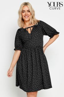 黑色光線 - Yours Curve Black Dot Print Smock Mini Dress (E17266) | NT$1,450