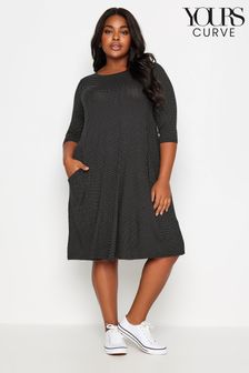 Yours Curve Black Black Polka Dot Pocket Dress (E17267) | AED172