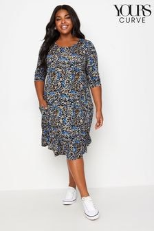 Yours Curve Blue Black Polka Dot Pocket Dress (E17268) | $53