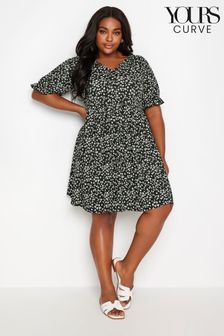 Czarny - Yours Curve Black Dot Print Smock Mini Dress (E17270) | 195 zł