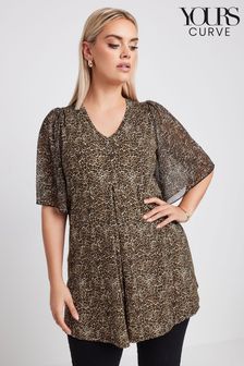 Brązowy - Yours Curve Leopard Print Mesh Swing Top (E17563) | 170 zł