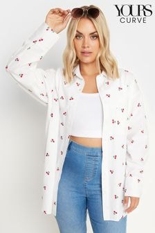 Yours Curve White Embroidered Daisy Shirt (E17568) | $53