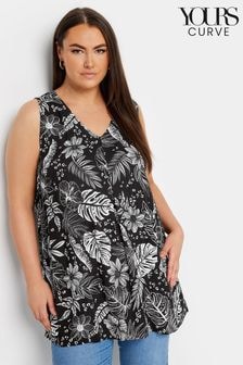 Yours Curve Black Leaf Print Pleat Front Vest Top (E17595) | $38