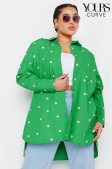 Yours Curve Green Embroidered Daisy Shirt (E17617) | $53