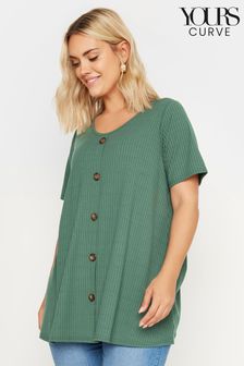 Yours Curve Green Button Front Ribbed T-Shirt (E17618) | kr400
