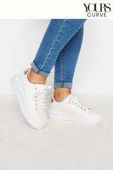 Yours Curve White & Gold Chevron Chunky Trainers In Extra Wide EEE Fit (E17624) | $58