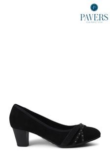 Pavers Black Wide Fit Block Heeled Court Shoes (E17863) | $60