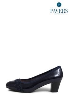 Pavers Blue Wide Fit Block Heeled Court Shoes (E17868) | $60