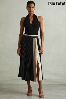 Reiss Black Iris Pleated Waistband Detail Midi Skirt (E18019) | 1,285 SAR