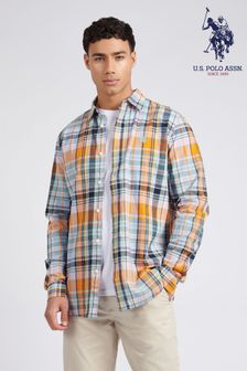U.S. Polo Assn. Mens Blue Linen Blend Check Shirt (E18081) | AED360