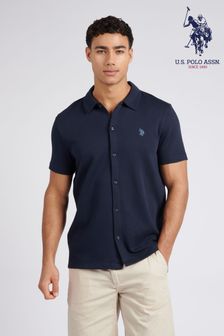 U.S. Polo Assn. Mens Blue Regular Fit Twill Short Sleeve Shirt