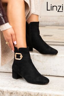 Linzi Daphne Block Heel Ankle Boots With Gold Buckle Detail (E18179) | 22 ر.ع