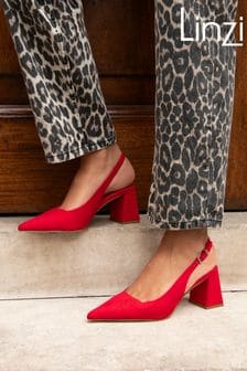 Linzi Red Laurel Buckle Slingback Court Shoes With Block Heel (E18192) | $54