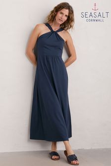 Seasalt Cornwall Blue Faraway Sea Halter Neck Maxi Dress (E18250) | €110