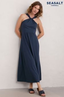 Seasalt Cornwall Blue Faraway Sea Halter Neck Maxi Dress (E18250) | $120