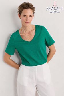 Seasalt Cornwall Burdock Organic Cotton V-neck T-shirt (E18263) | €39