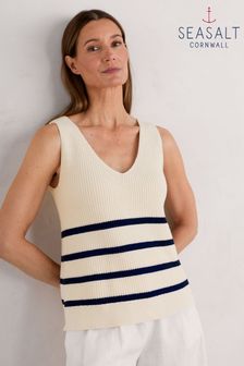 Seasalt Cornwall Natural Canary Organic Cotton Knitted Vest Top (E18279) | €73