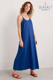 Seasalt Cornwall Blue River Fowey Sleeveless Linen Dress (E18303) | kr1 390