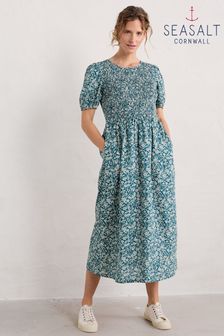 Seasalt Cornwall Blue Meadowsweet Short Sleeve Dress (E18315) | kr1,116