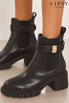 Lipsy Low Block Casual Chunky Chelsea Faux Leather Ankle Boots (E18328) | €64