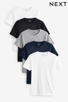 Black/Grey Marl/White/Navy Blue Regular Fit 100% Cotton Underwear T-Shirts 5 Pack (E18500) | $57