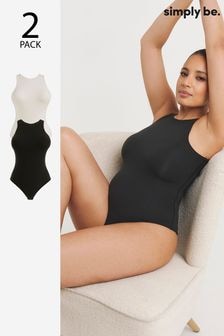 Simply Be Black & White Magisculpt Smoothing Racer Bodysuit 2 Pack (E18654) | $57