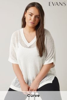 Evans Curve Tape Yarn White Jumper (E18722) | $55