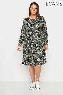 Evans Animal Print Pocket Jersey Black Dress (E18728) | €42