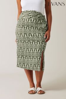 Evans Olive Green Ikat Crinkle Midi Skirt (E18738) | $55