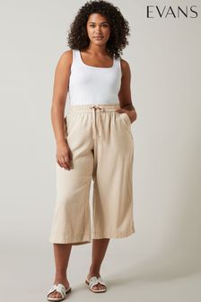 Evans Navy Linen Blend Cropped Trousers