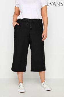 Evans Navy Linen Blend Cropped Trousers